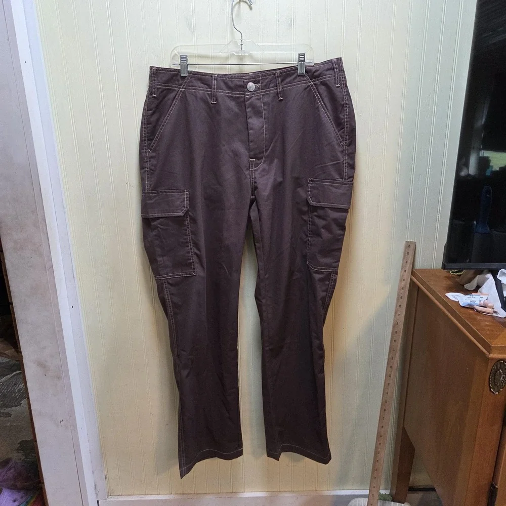 True Religion Cargo Pants Mens 36x32 Brown Relaxed Fit Embroidered Logo Pockets